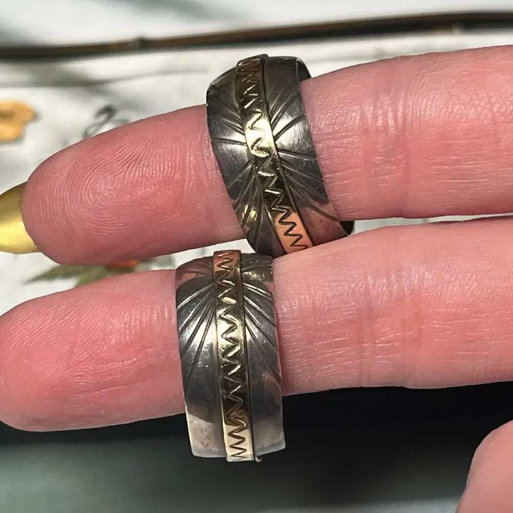 Vintage 925 Sterling Silver and Gold Vermeil Textured Hoop Earrings